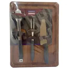 Kit Churrasco Tramontina 4 Peças Tábua Madeira Faca Garfo Pegador Inox