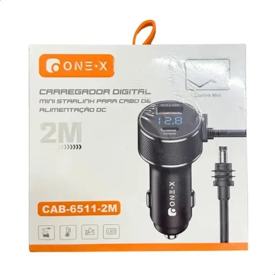 Carregador Veicular Starlink Mini 3 em 1 Display Digital USB-A USB-C Cabo DC