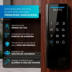 Fechadura Digital Sobrepor DS1100V Touch Senha Tag RFID para Porta de Madeira Metal PVC