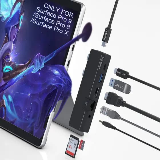 Surface Pro 9 Hub Docking Station 4K HDMI + USB-C Thunderbolt 100M Ethernet + Áudio + Leitor De Cartão SD/TF , Para/8 X