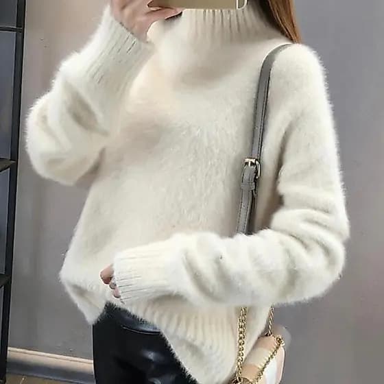 blusa tricot manga longa tricot de frio feminina grossa roupas gola alta moletom Suéter De Lã Feminino Plus Size De Veludo Grosso Com Gola Média