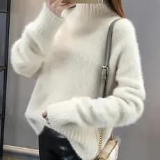 blusa tricot manga longa tricot de frio feminina grossa roupas gola alta moletom Suéter De Lã Feminino Plus Size De Veludo Grosso Com Gola Média