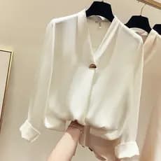 blusa social feminina plus size cetim 100% algodao 2022 Camisa Feminina Branca De Cor Lisa Decote V Slimmer Look