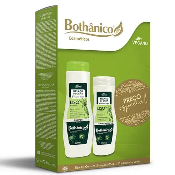 Kit Shampoo Condicionador Para Cabelos Lisos e Alisados Liso Blindado Melaço de Cana Bothânico Hair