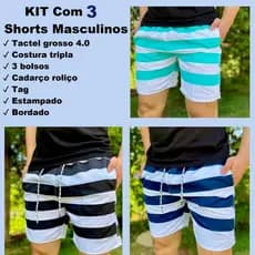 Kit 3 Short Bermuda Masculino Tactel Moda Praia Verão  - Envio Rápido