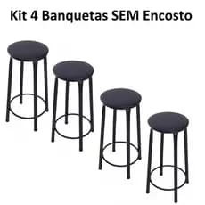 Kit 4 Banqueta Alta Banco Bistro Tubo Preto Cozinha Área Gourmet 70cm Altura