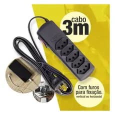 Filtro de Linha 3 Metros 5 Tomadas 10A Protetor Elétrico Preto Régua Elétrica Bivolt Extensão