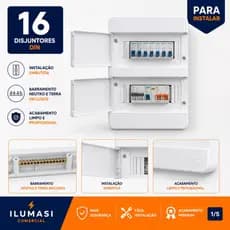 Quadro De Distribuição Elétrica Com Barramento Para 16 Disjuntores Din Br Embutir Force Line