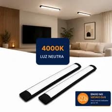 Luminária Lâmpada Perfil Linear Calha Tubo 120cm 4000k Branco Neutro Sobrepor Casa Garagem Salão