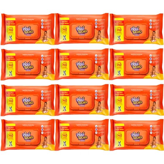 Caixa 12 Toalhas Lenços Umedecidos Piquitucho 140 Folhas Bebê Hidrate Sem Álcool Atacado
