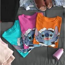 Camiseta Feminina Blusinha T Shirt Básica Lilo Stitch Varias Cores 100% Algodão 30.1