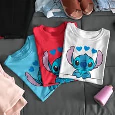 Camiseta Feminina T-Shirt Blusinha Basica Lilo Stitch Varias Cores Manga Curta Gola Redonda 100% algodão 30.1