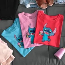 Camiseta Feminina T-Shirt Blusinha Basica Lilo Stitch Varias Cores Manga Curta Gola Redonda 100% algodão 30.1