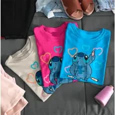 Camiseta Lilo Stitch Feminina T-Shirt Blusinha Basica Lilo Stitch Varias Cores  100% algodão 30.1