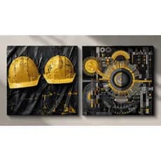 Par Quadros Decorativos Engenharia Civil Arquitetura Capacete Obra Geometrico Abstrato Escritorio Construtora MDF