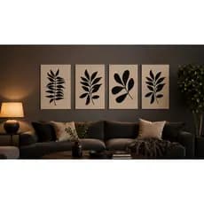 Quadro Decorativo Mosaico Kit 4 Peças Botânico Folhagem Moderno Quarto Casal Sala De Estar Sofisticado Luxo 40x60