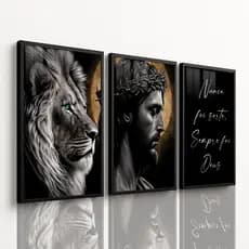 KIT 3 PEÇAS QUADRO DECORATIVO PAREDE RELIFGIOSO FRASES CRISTÃ JESUS CRISTO LEÃO DE JUDÁ