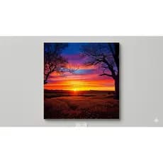 Quadro Decorativo Paisagem Por do Sol Entardecer Natureza Arvores Flores Campo Quadro Sala de Estar Quarto Casal MDF