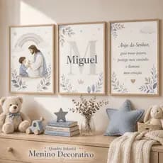 Quadro Decorativo Infantil Menino Nome Personalizado Jesus Batizado Chá Bebê Presente Religioso