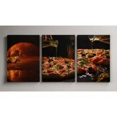 Trio Quadros Pizza Rustica Azeite Fio de Azeite Forno a Lenha Quadro Decorativo Lanchonete Restaurante Cozinha MDF