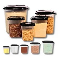 Kit Jogo 5 Potes Organizadores Grande Porta Mantimentos Cozinha Alimentos Promoções Promoção