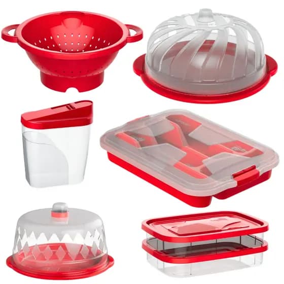 Kit Cozinha Completa Escorredor Massa Porta Talher Boleira Farinheiro Queijeira Porta Frios Duplo