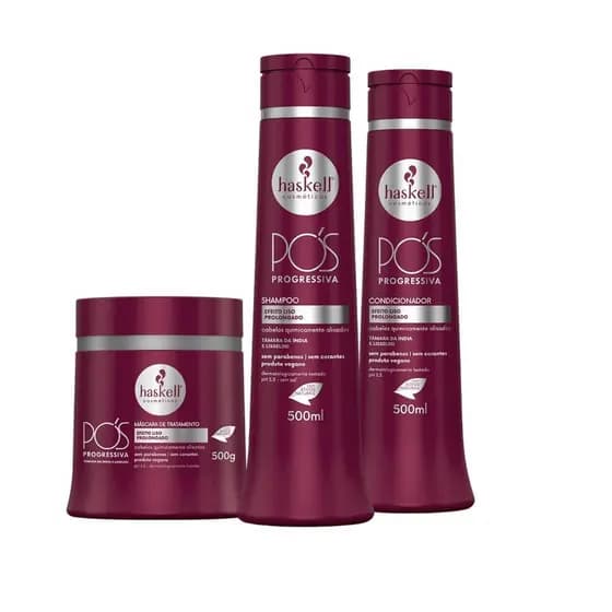 Kit Shampoo Condicionador e Máscara Alinhador Pós Progressiva Haskell 500ml