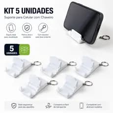 kit com Suporte Celular Chaveiro Dobrável Portátil Universal iPhone Android Mesa Presente