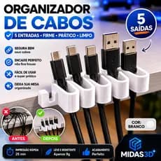 Organizador de Cabos 5 Entradas Mesa Gamer Home Office Branco