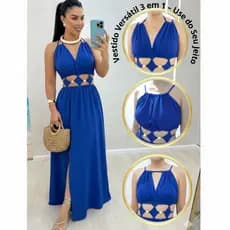 Vestido Longo Feminino Versátil 3 em 1 Com Recorte na Cintura Varias Formas de Amarração Verão Moda Blogueira Tendência