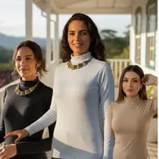 Blusa Cacharrel kit Feminina Gola Alta Tecido Suplex Premium Manga Longa Com Elastano Não Amassa Elegante casual Segunda