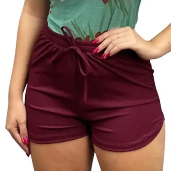 Short Curto Malha Canelada, com detalhe em lacinho, cores diversas Moda 2022