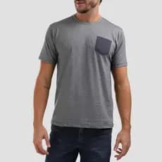 Camiseta Básica Com Bolso, Cinza Chumbo Mescla Lisa Grafite Sem Estampa T-Shirt Tee Line
