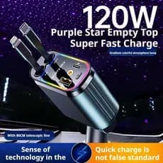 Carregador De Carro Retrátil 4 Em 1 De Carregamento Rápido 120W 1PD + 1USB Portas Adaptador De Compatível Com Lâmpada St