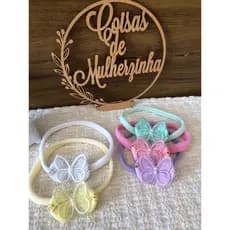 Kit 5 Faixinhas de Cabelo Laços com Borboleta na Meia de Seda