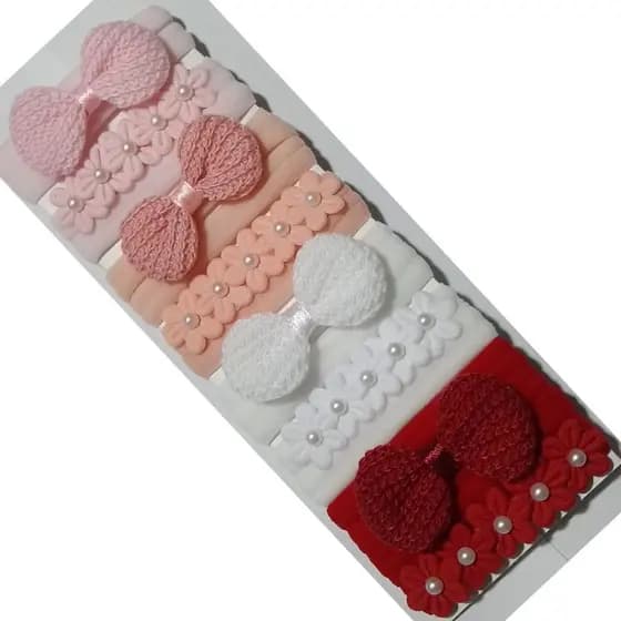 Kit 8 Faixinhas de Cabelo Croche/Flores para Bebê ( RN ate 2 anos) na meia de seda
