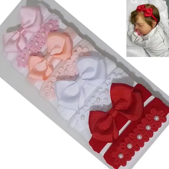 Kit 8 Laços Cruzado Simples + Faixinhas de Flores na meia de seda