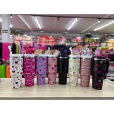 Copo Termico **420ml** OU **1200ml** Florido com Canudo Plástico