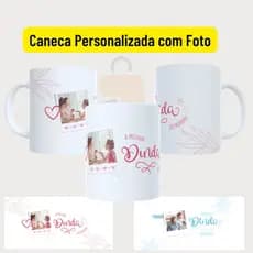 Caneca Dinda e Dindo Personalizada Com Foto Para Presente Convite Madrinha e Padrinho De Batismo