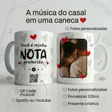 Caneca Personalizada com Foto + QR Code Spotify/YouTube Presente para Casal, Namorado e Namorada Caneca Porcelana