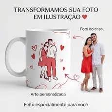 Caneca Porcelana Casal Personalizada com Ilustração e Foto | Presente Criativo para Namorado e Namorada 325ml