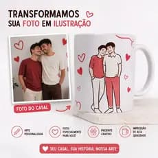 Caneca Personalizada Casal Dorama com Foto e Ilustração Presente Romântico Namorados Aniversário