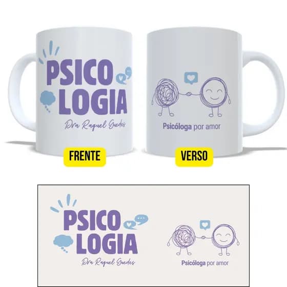 Caneca Psicóloga Por Amor Personalizada com Nome Cerâmica 325ml