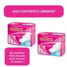 Kit 2 Pacotes com 16 unidades de Absorvente Feminino Cotton Line com Abas Conforto e Alta Absorção
