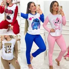 Pijama Feminino Manga Longa e Calça Luxo Inverno Personagens Blogueirinha