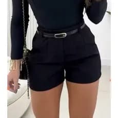Short Feminino Alfaiataria Social com Cinto Cintura Alta