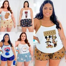 Pijama Baby Doll PLUS SIZE Blusinha Shorts Verão Suede