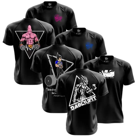 KIT CAMISAS ACADEMIA DRY FIT COLEÇÃO ANIMES DABLIU FIT