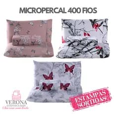 Jogo de Cama Lençol Solteiro Casal Queen 3 Peças Micropercal Estampado 400 Fios com Ponto Palito na Fronha - Aproveite