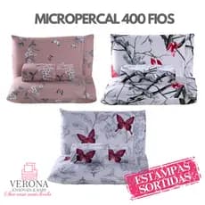 Jogo de Cama Lençol Solteiro Casal Queen 3 Peças Micropercal 400 Fios Estampado com Ponto Palito na Fronha - NOVIDADE